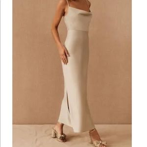 BHLDN Cali Satin Charmeuse Midi Dress - Champagne